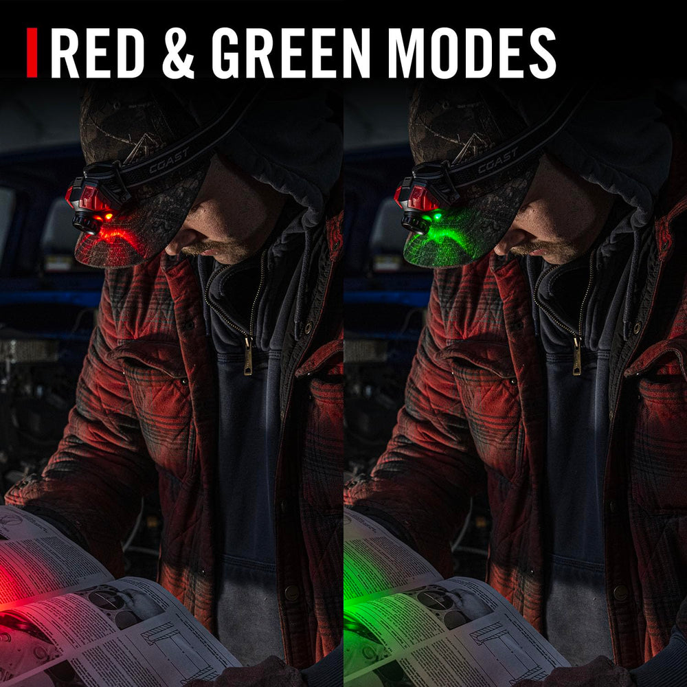 Coast LHS500R red and green beams aid night adaptation.