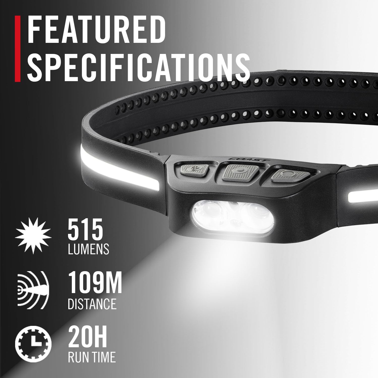 Coast LHS500R side view highlights slim profile and secure strap.