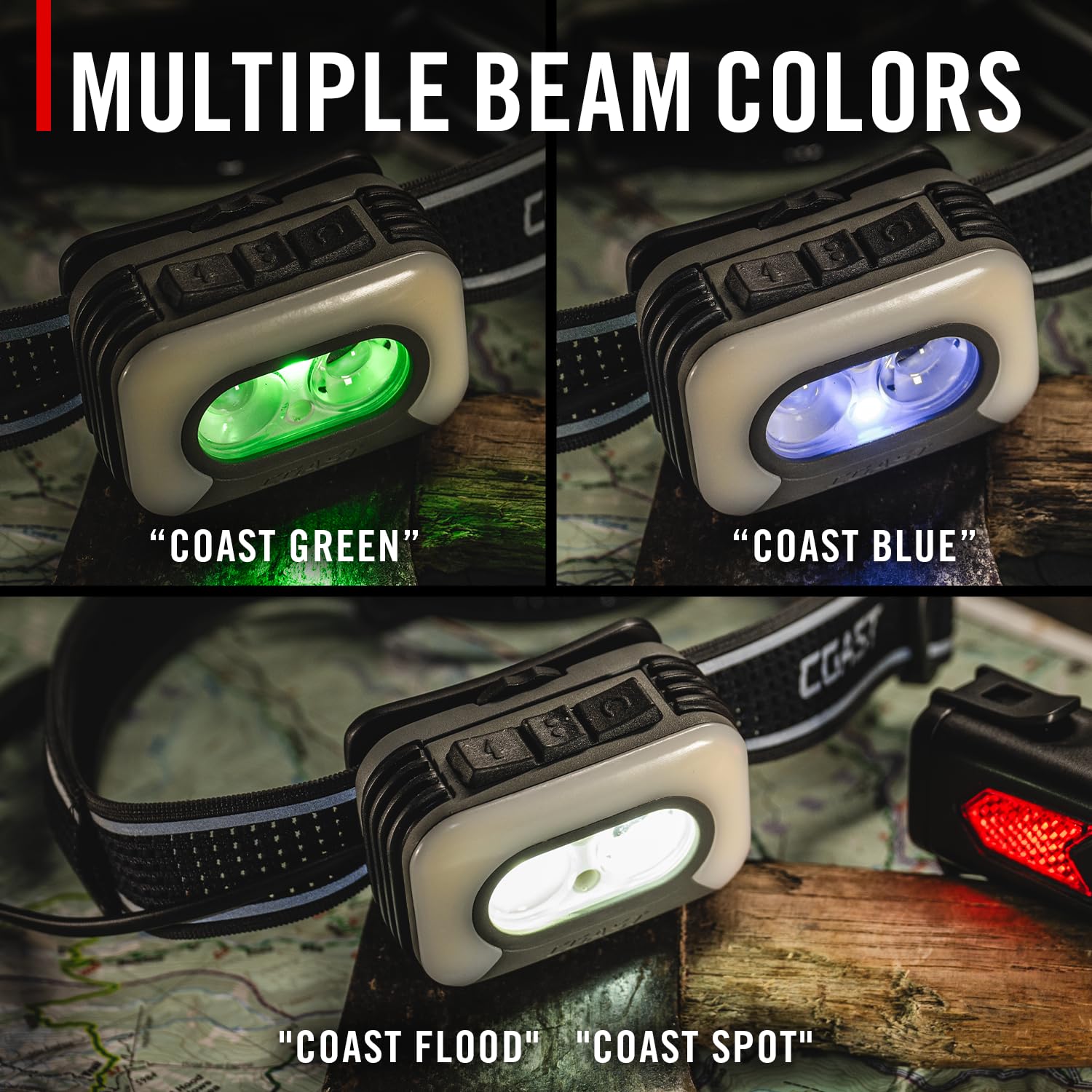 Coast RL35R green mode reduces glare while maintaining visibility.