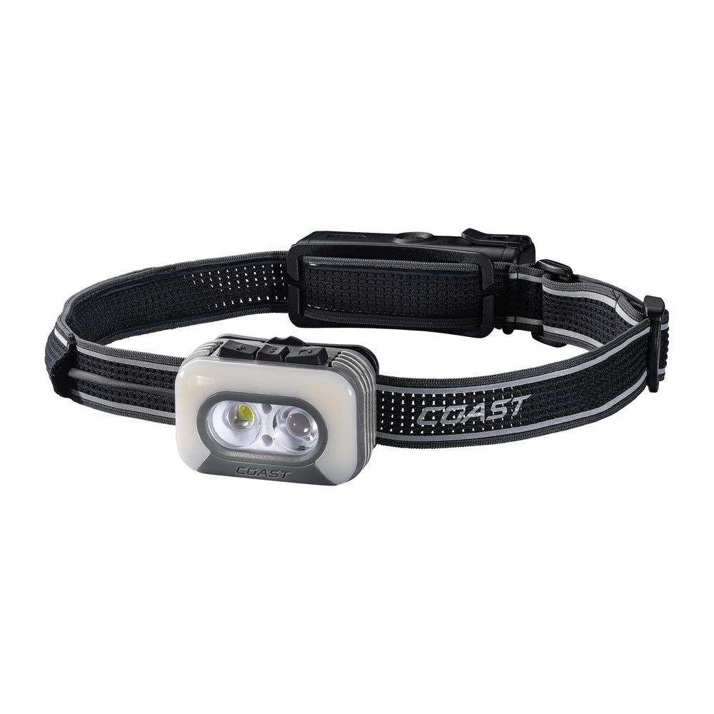 Coast RL35R headlamp worn on head for hands-free illumination during work.