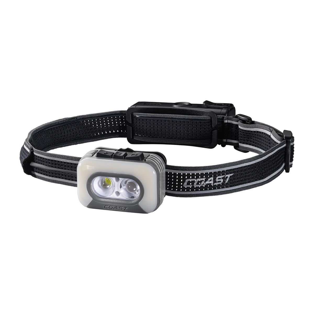 Coast RL35R headlamp worn on head for hands-free illumination during work.