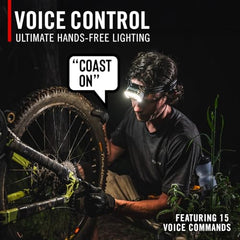 Coast RL35R voice-control usage demonstrates hands-free lighting control.