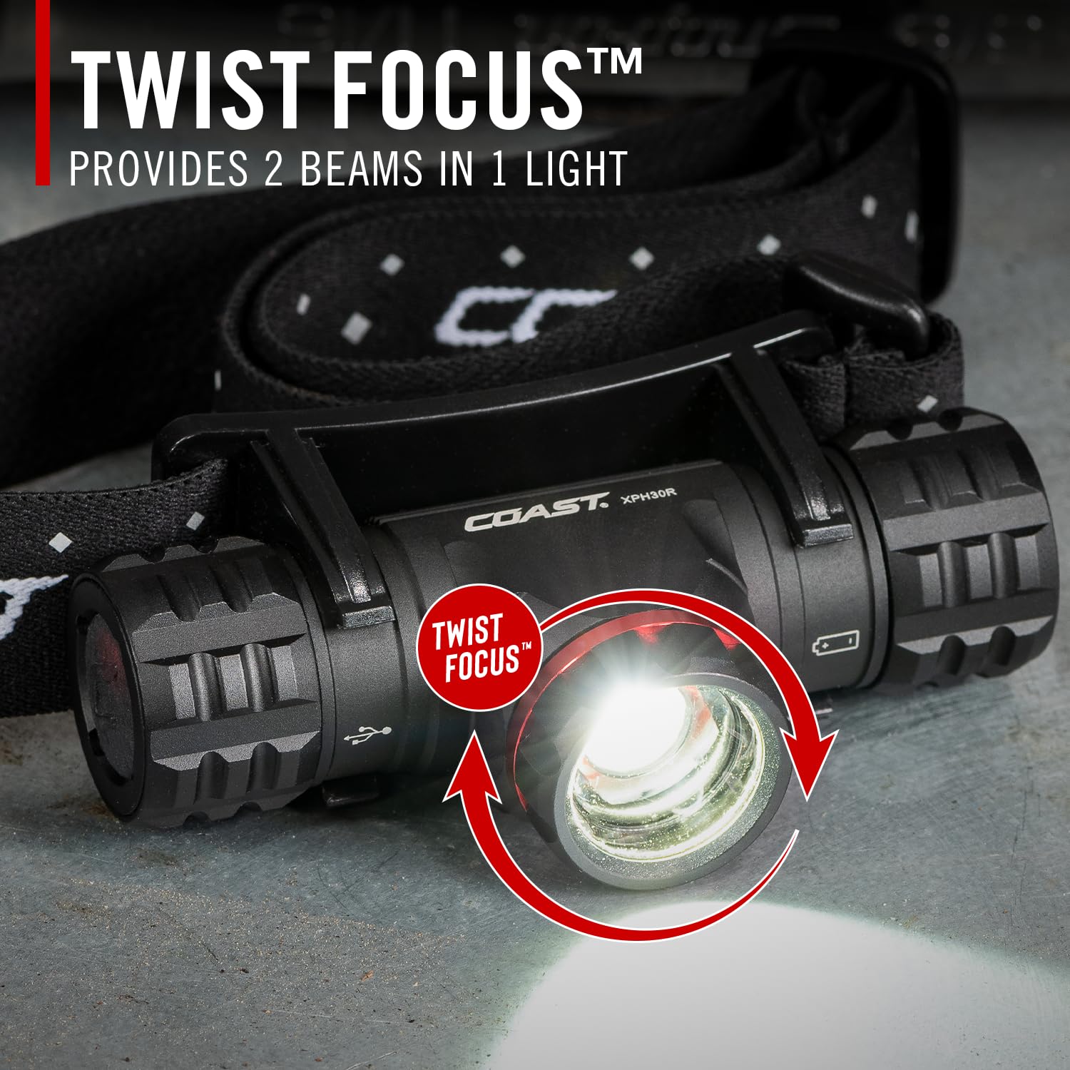 Coast XPH30R detachable headlamp for handheld versatility.