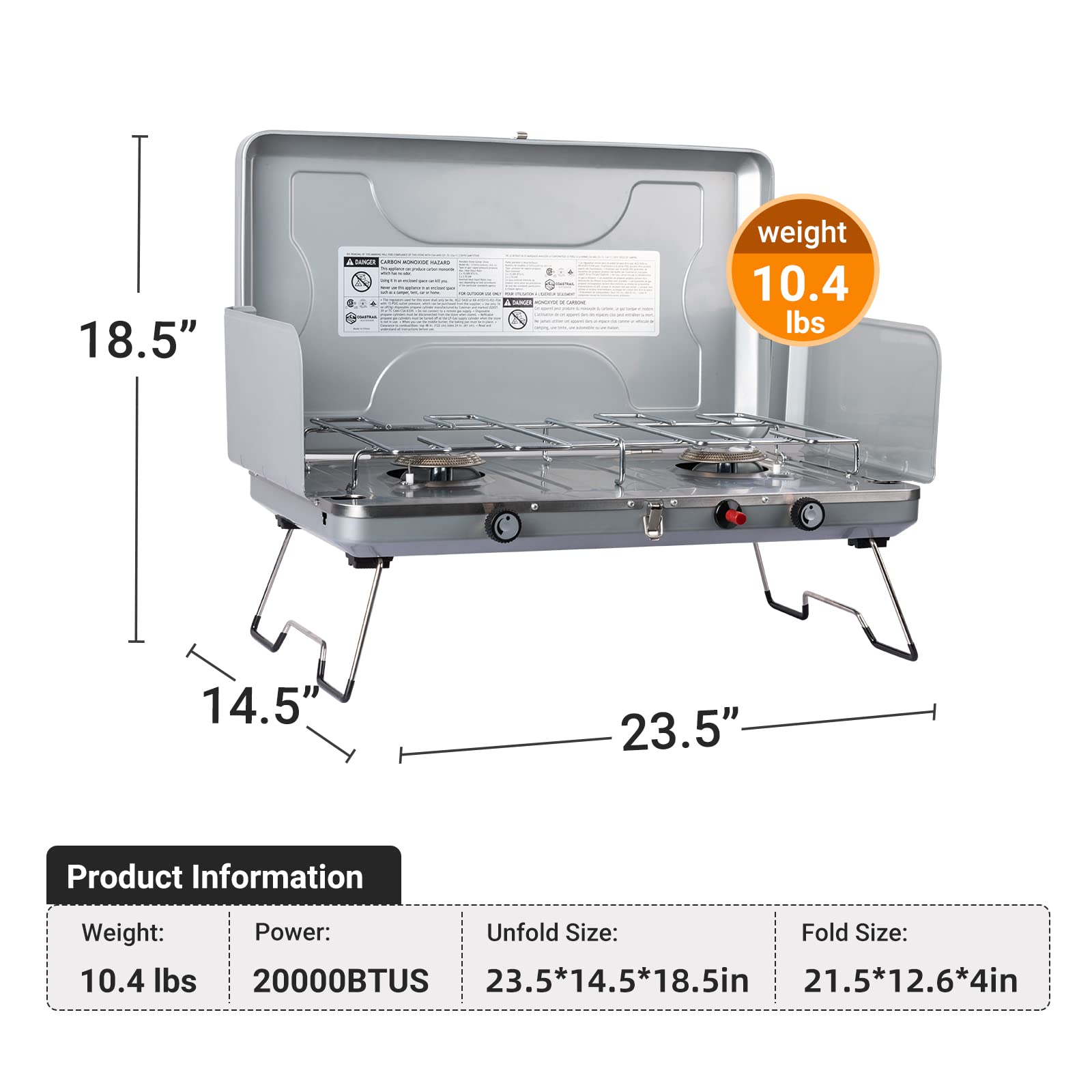 Coastrail Outdoor propane stove 20000 BTU burners in action for fast heating.