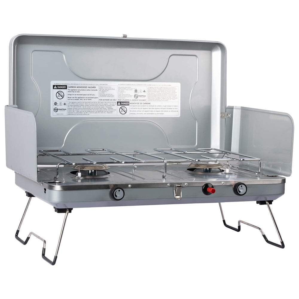 Coastrail Outdoor propane stove top view showing dual burners for precise cooking.