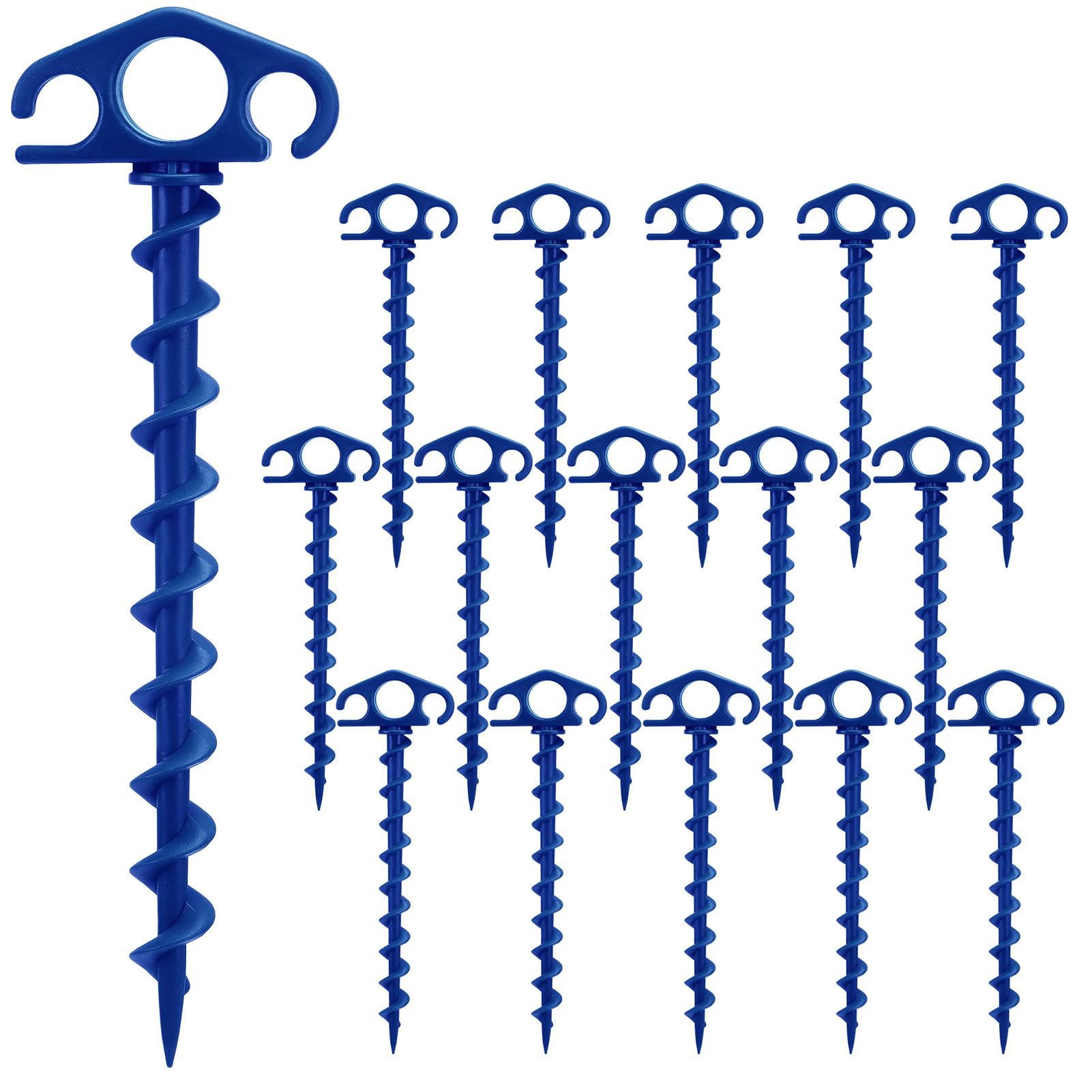 COBARYEN tent stakes spiral blue 9.4-inch anchors securely hold tents in wind and sand