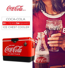 Coca-Cola Ice Chest Cooler front view, rugged exterior ready for camping and beach days.