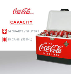 Coca-Cola Ice Chest lid and drain plug highlight easy cleanup after meals.