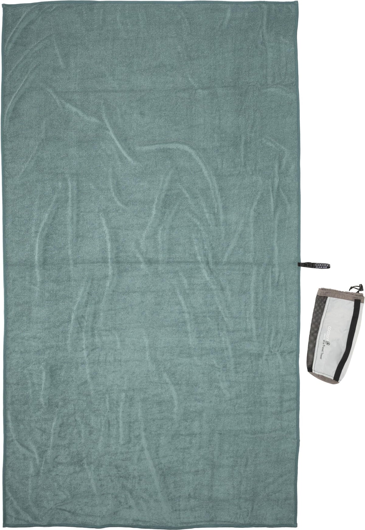 COCOON Eco Trek Towel Nile Green XL packed in a recycled sack for eco-friendly travel