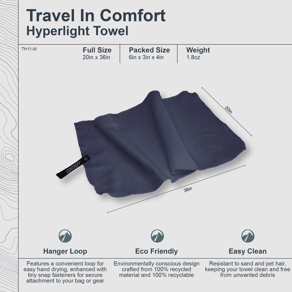 COCOON Hyperlight towel lava grey on beach showing sand-resistant performance