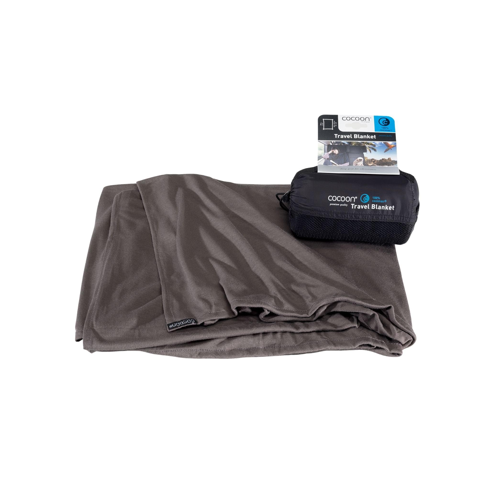 COCOON Premium Coolmax Travel Blanket charcoal folded for ultra-portable travel comfort