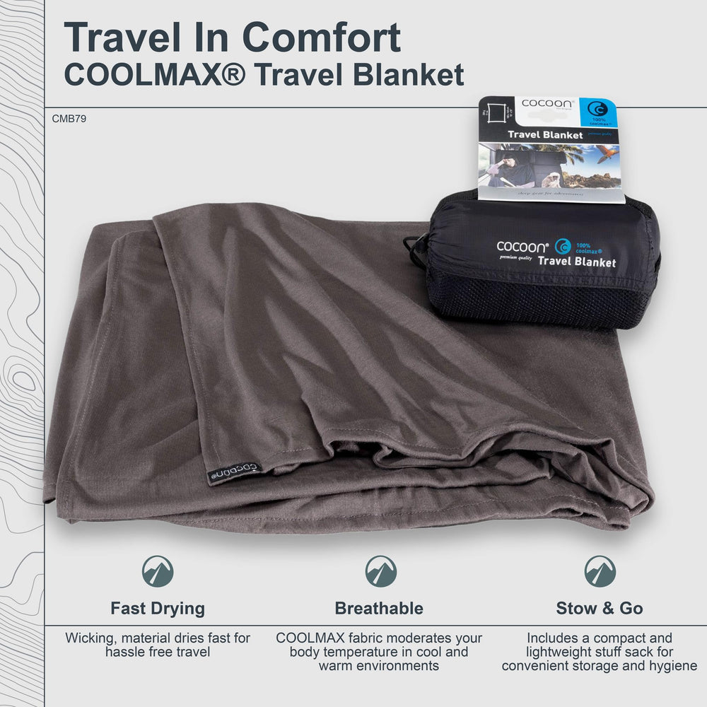 COCOON Premium Coolmax Travel Blanket charcoal stuff sack supports hygienic, compact storage