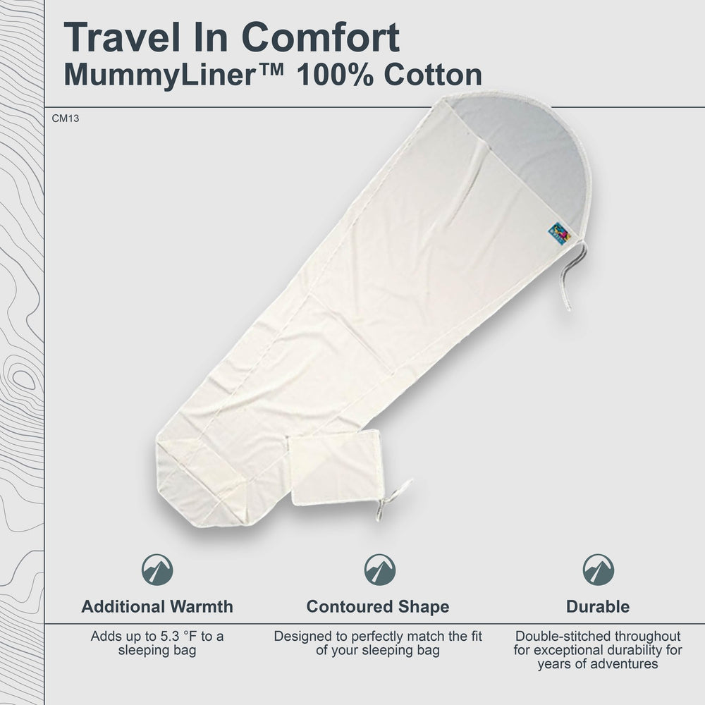 COCOON Premium Cotton MummyLiner Natural footend contoured for snug warmth and comfort.