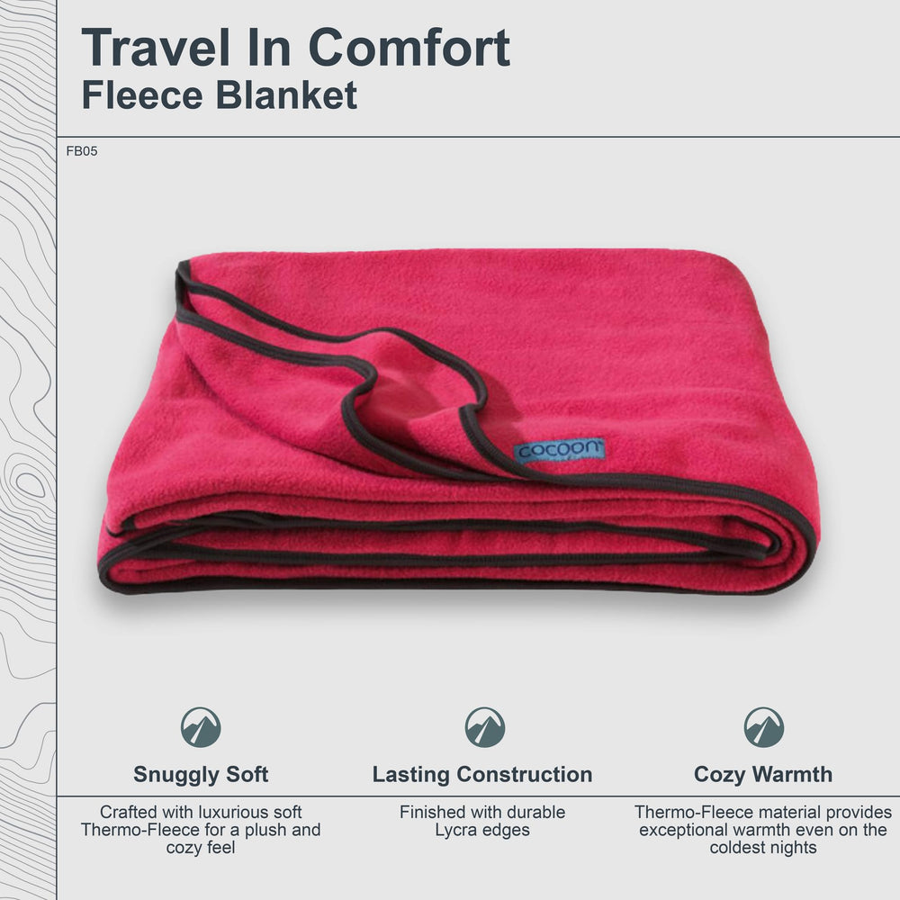 COCOON Premium Travel Fleece Blanket Raspberry with Lycra-edged border for durable finish