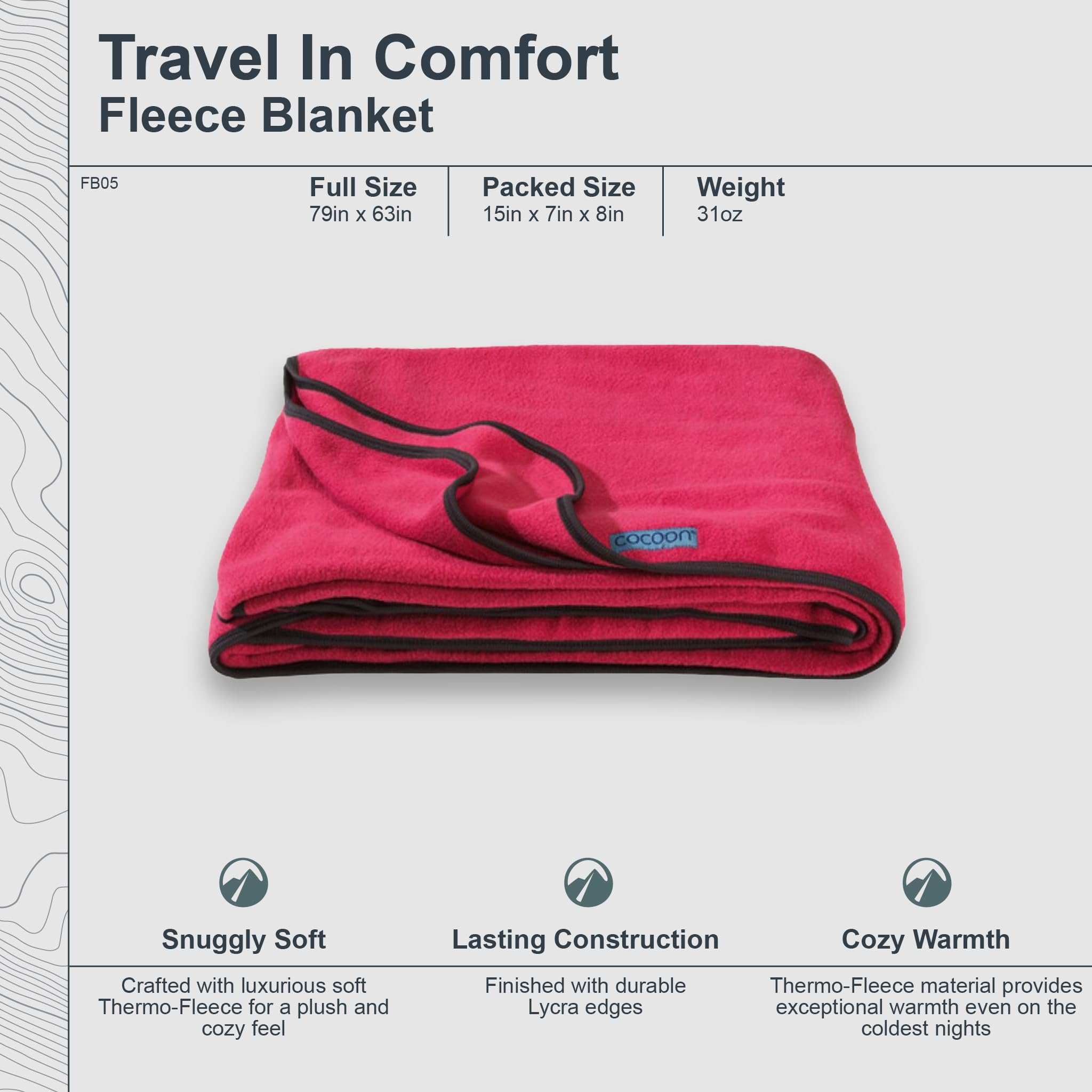 COCOON Premium Travel Fleece Blanket Raspberry compact companion for car journeys and camping
