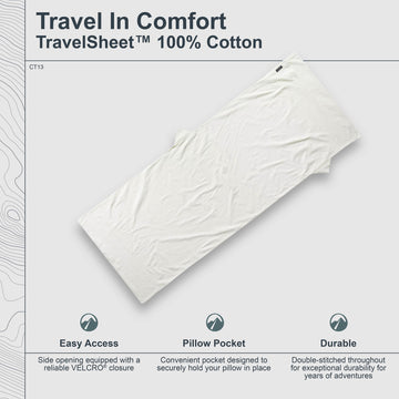 COCOON Premium TravelSheet Natural compact stuff sack simplifies storage and packing.