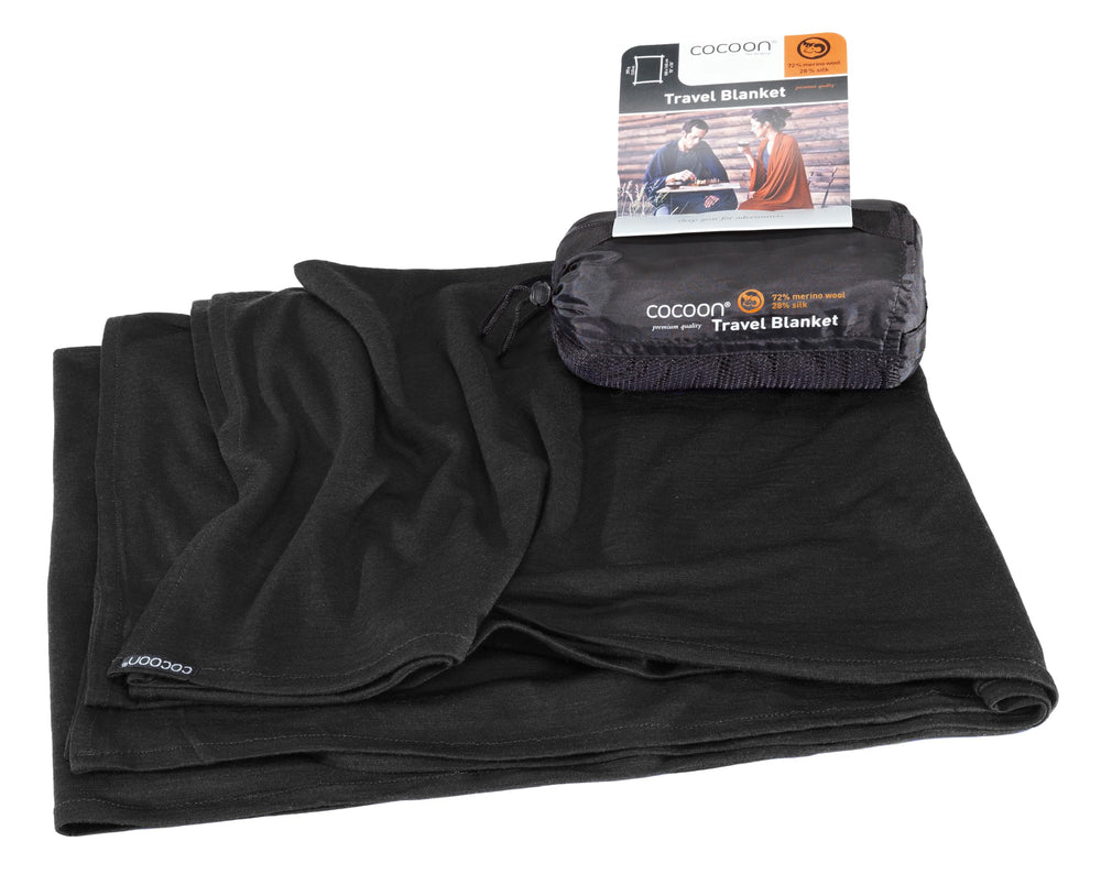 Cocoon travel blanket folded in its compact stuff sack for easy packing.