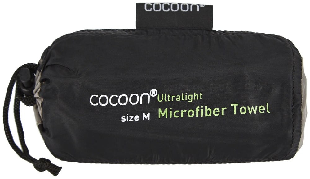 Cocoon Ultralight Microfiber Towel mesh stuff sack keeps the towel compact for travel.
