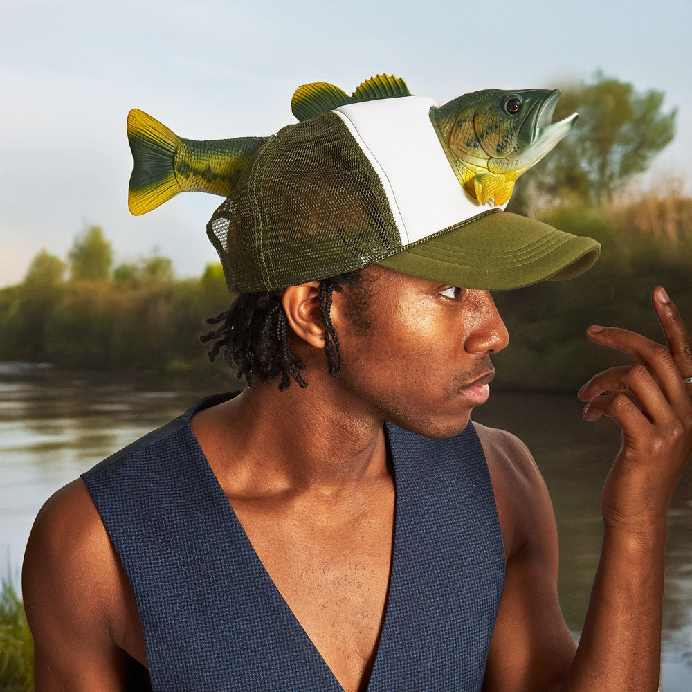 Coddies Bass Fish Hat gift-packaging image emphasizes ready-to-gift gag option