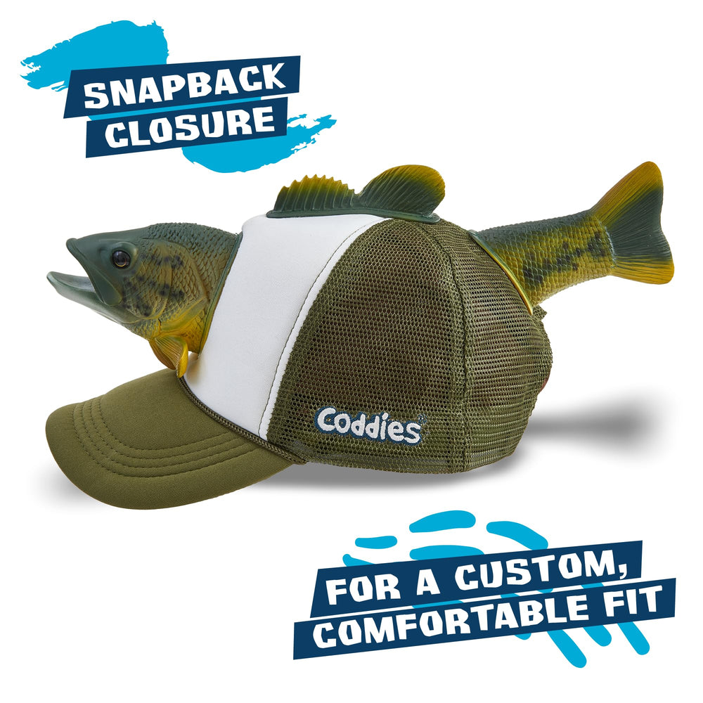 Coddies Bass Fish Hat side view highlights conversation-starting gift for dads