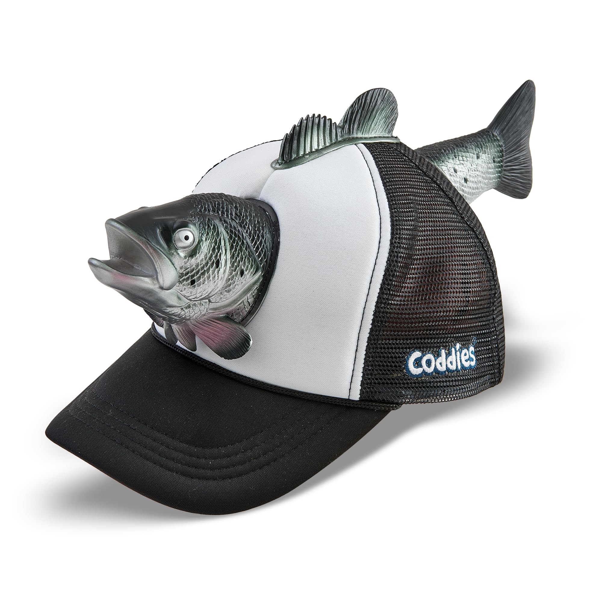 Coddies Tuna Fish Hat front view with playful pop-out fish for laughs.