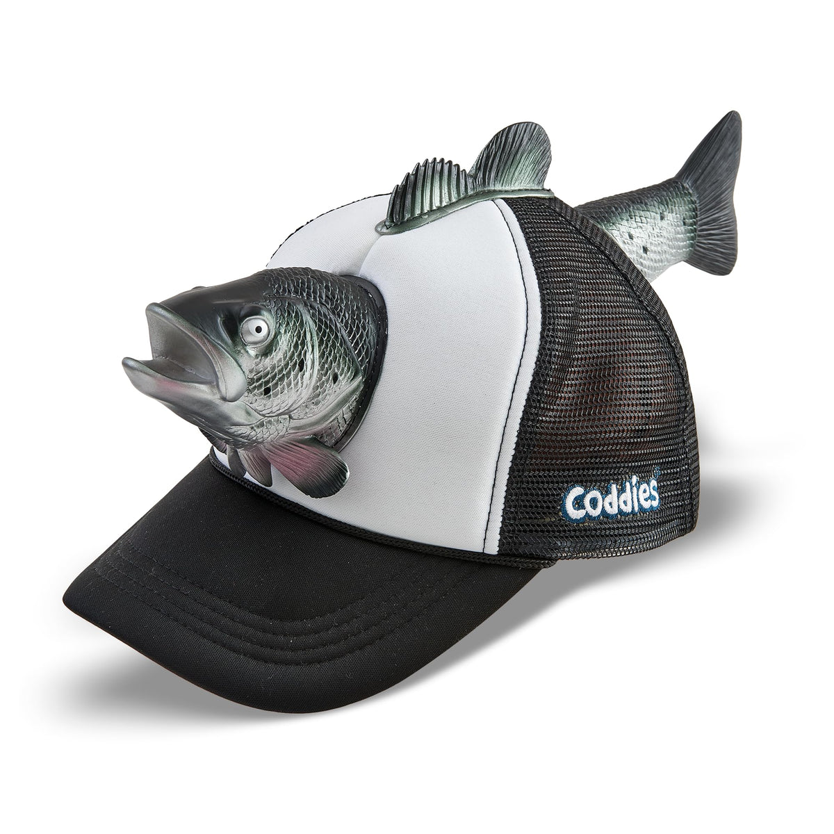 Coddies Tuna Fish Hat front view with playful pop-out fish for laughs.
