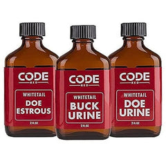 Code Blue Buck-N-Does Combo pack shown in amber bottle, preserving scent potency for field use
