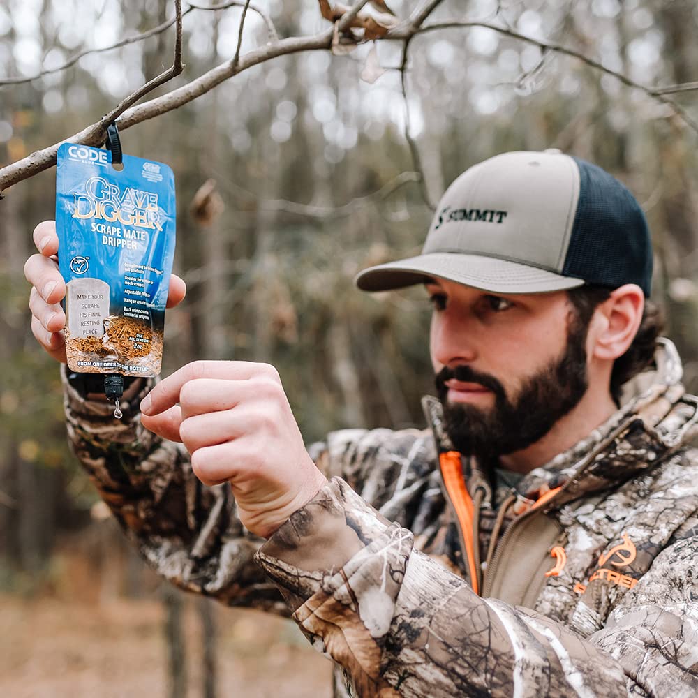 Code Blue Buck urine with tarsal scent enhances mock scrapes.