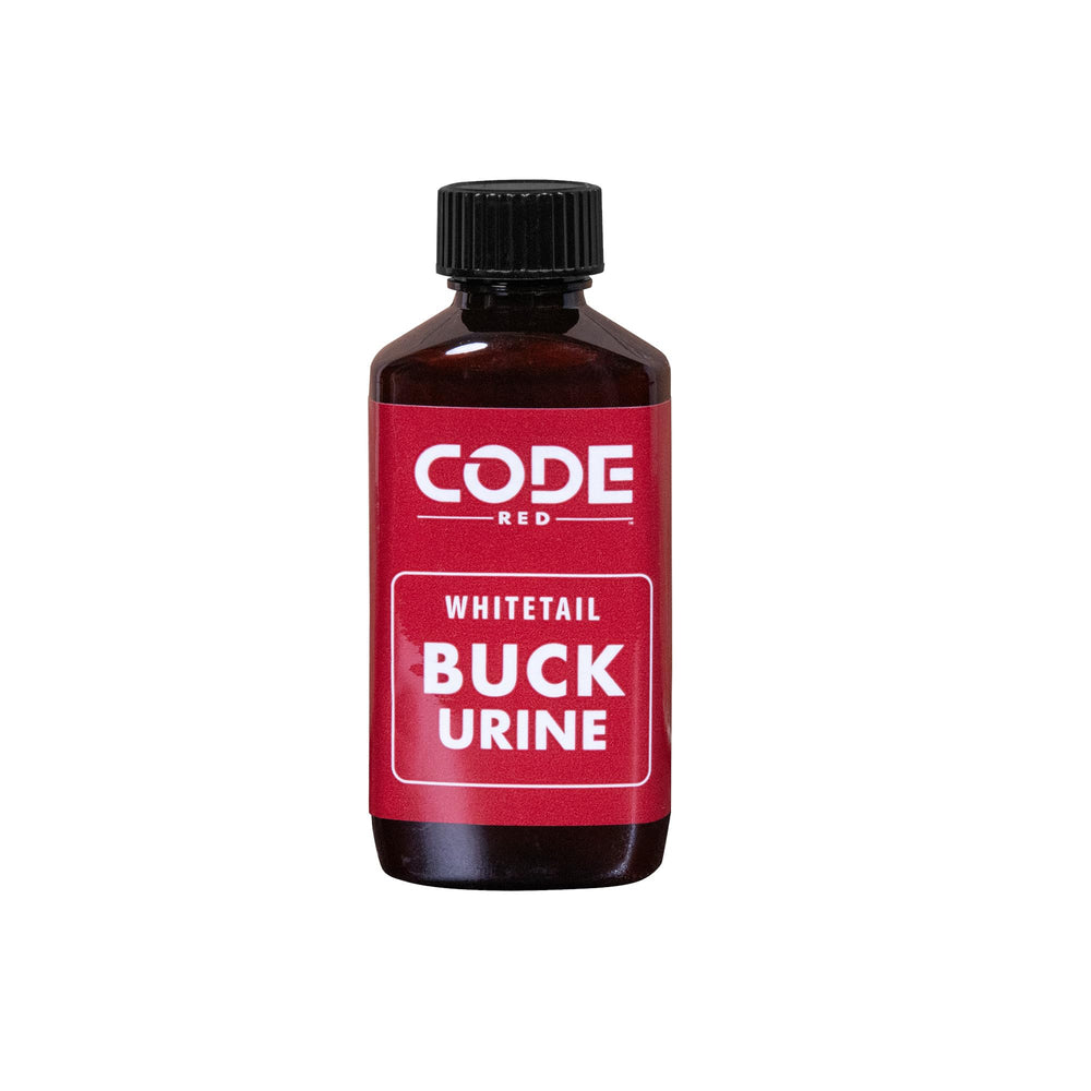Code Blue Code Red buck urine bottle shows 2 oz size for field use