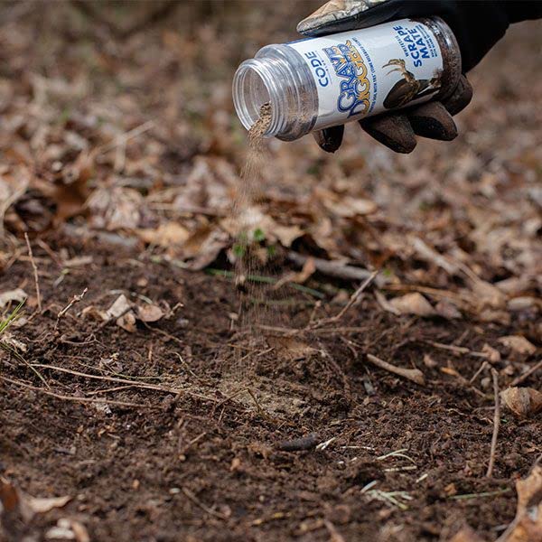 Code Blue Grave Digger Scrape Mate emits inviting aroma to attract bucks during season.