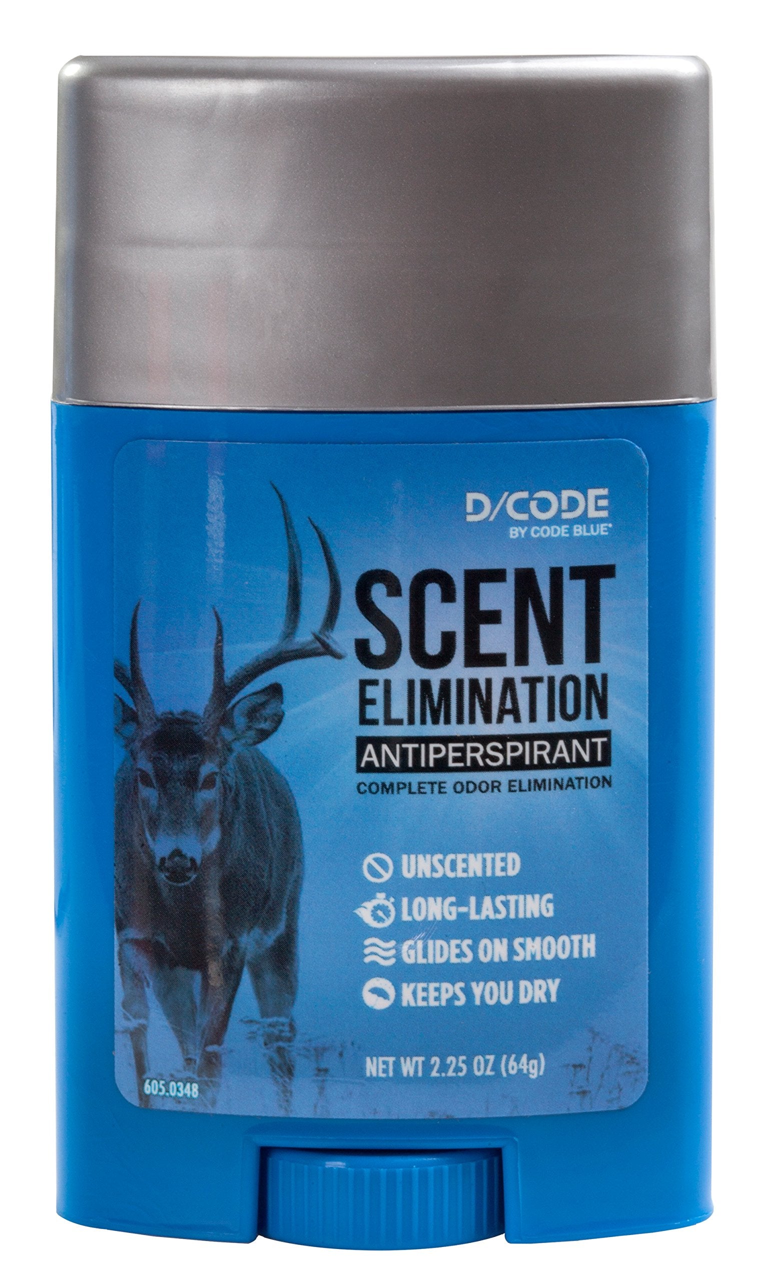 Code Blue scent-elimination antiperspirant stick unscented for stealthy hunting.