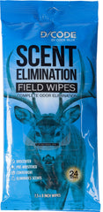 Code Blue Scent Elimination Field Wipes unscented 24-count pack in resealable pouch ready for field use.