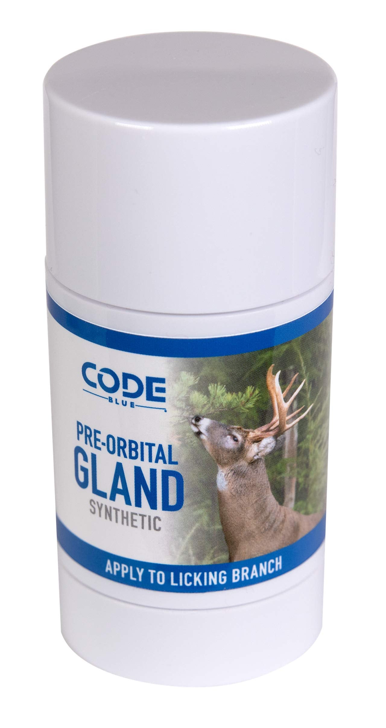 Code Blue synthetic pre-orbital gland stick cap removal enables quick field scent application.