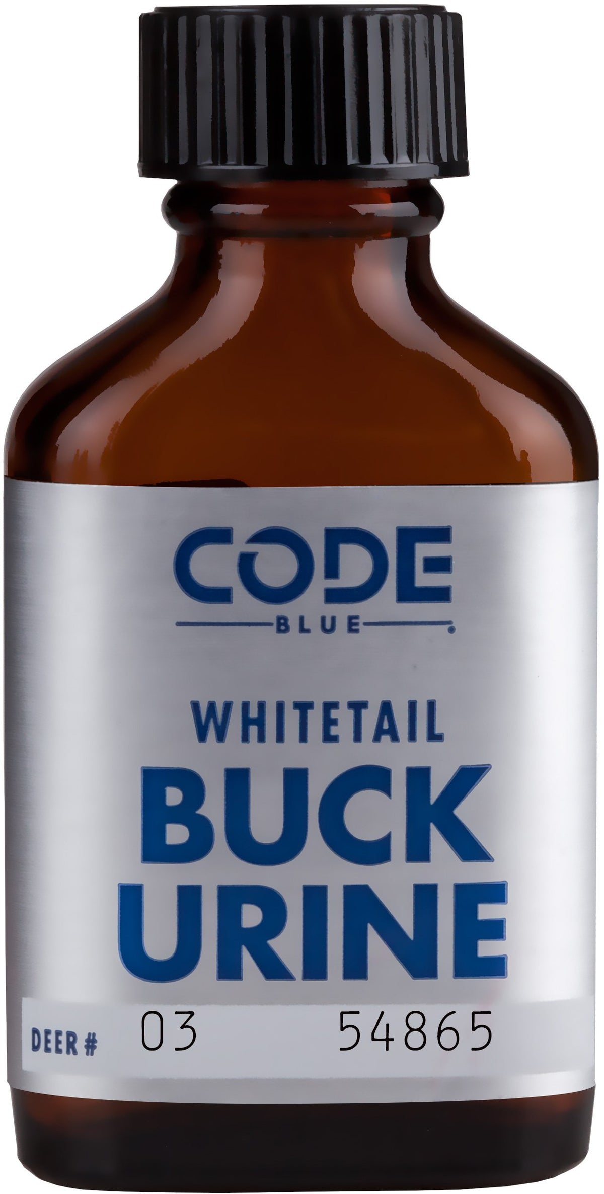 Code Blue Whitetail Buck Urine bottle in amber glass