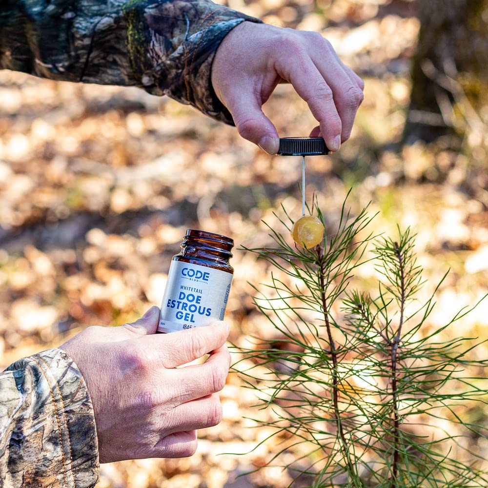 Code Blue Whitetail Doe Estrous Gel packaging with deer registration number
