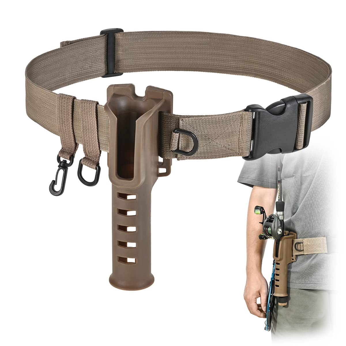 CODEK adjustable fishing rod holder belt in Black/Khaki/Green colorway