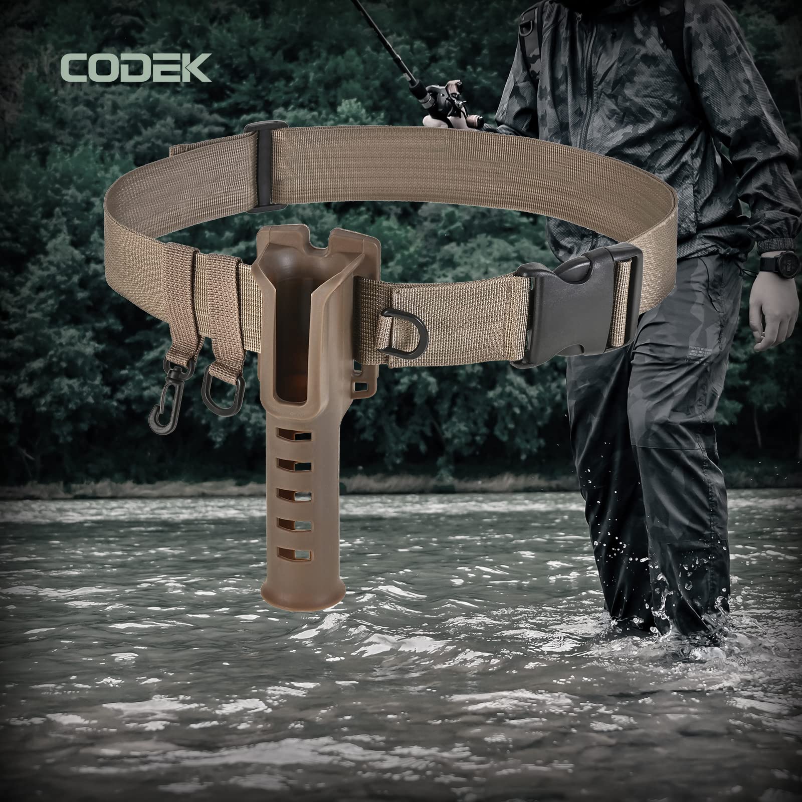 Wide 4.7cm CODEK waist belt for stability when handling large fish