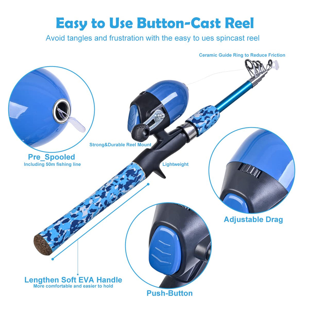 Two starter kits with telescopic rod and spincast reel