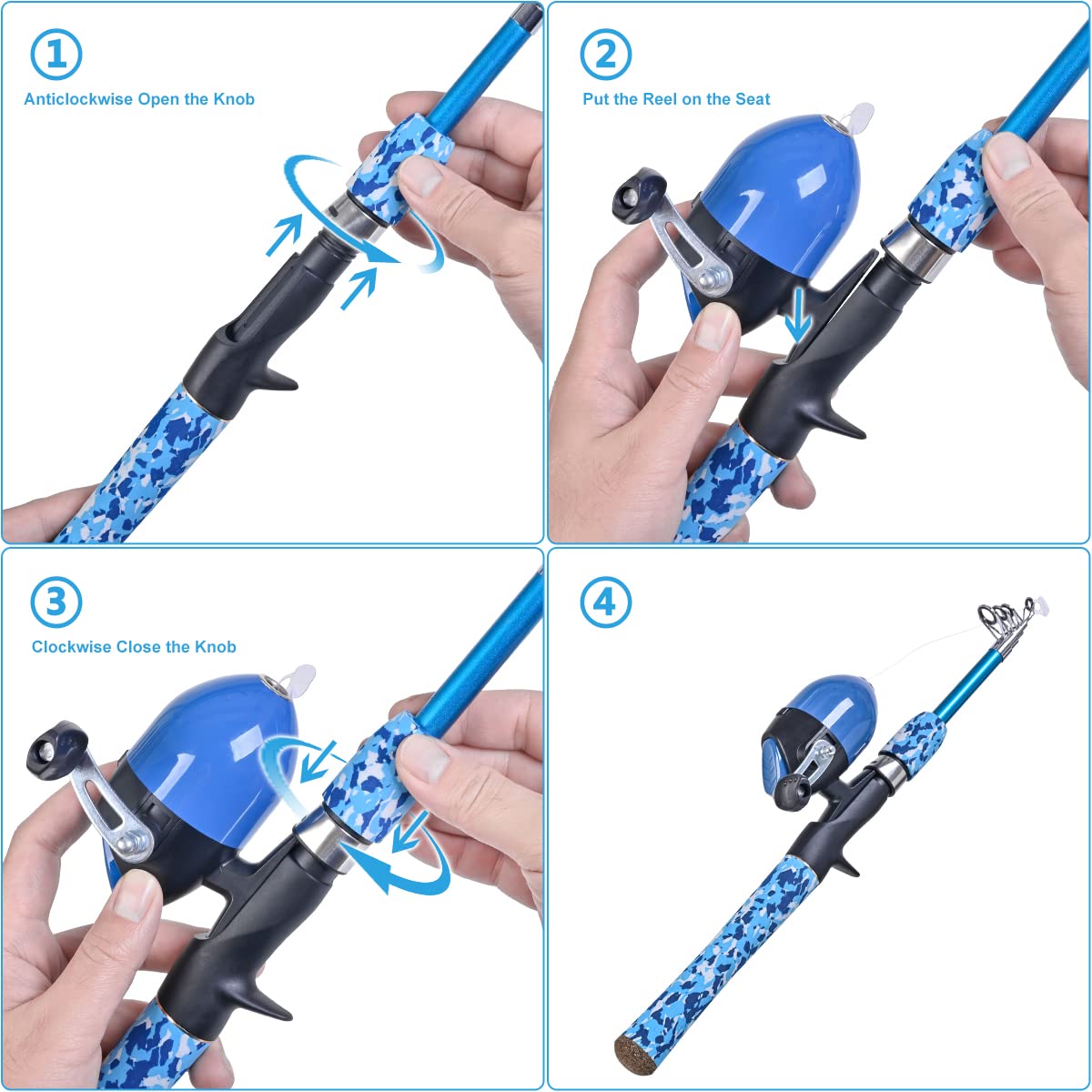 CODEK Kids fishing pole set folding net and buckets; complete accessories for family outings.