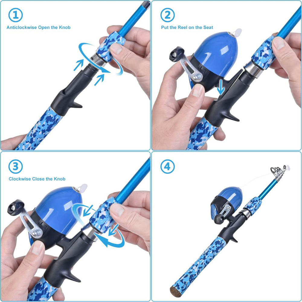 CODEK Kids Fishing Pole Set prewoven reels ready for quick casting.