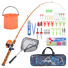 CODEK kids fishing pole set blue and orange rods and reels