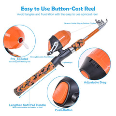 Close up of CODEK spincast reels with line in blue and orange
