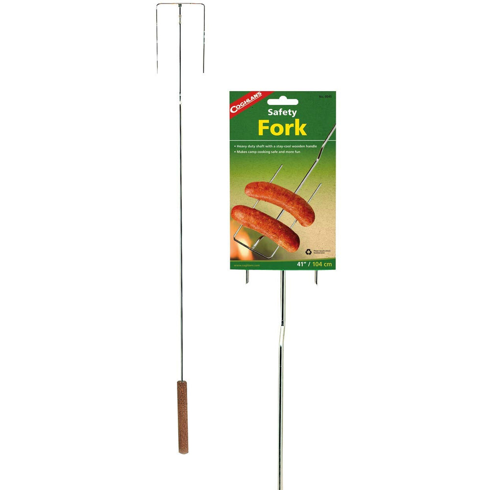 Coghlan's 41-inch safety camp fork close-up shows durable construction for rugged camping.