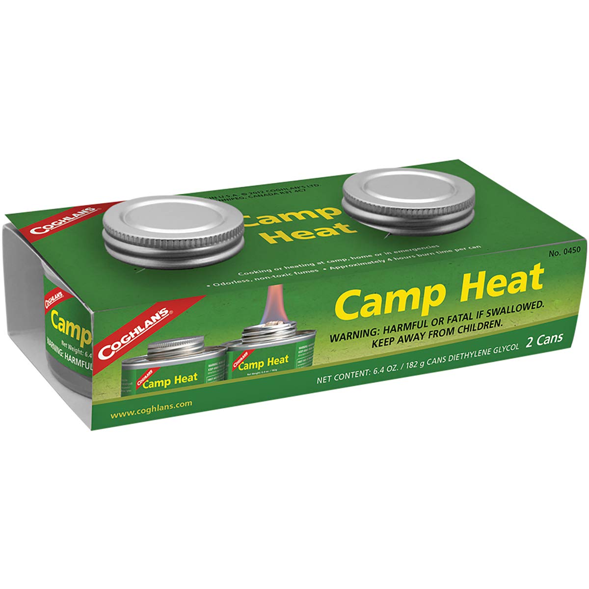 Coghlan's 450 Camp Heat two cans per pack for outdoor cooking