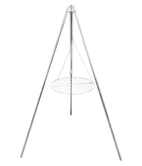 Coghlan's adjustable steel tripod grill setup over campfire for easy cooking