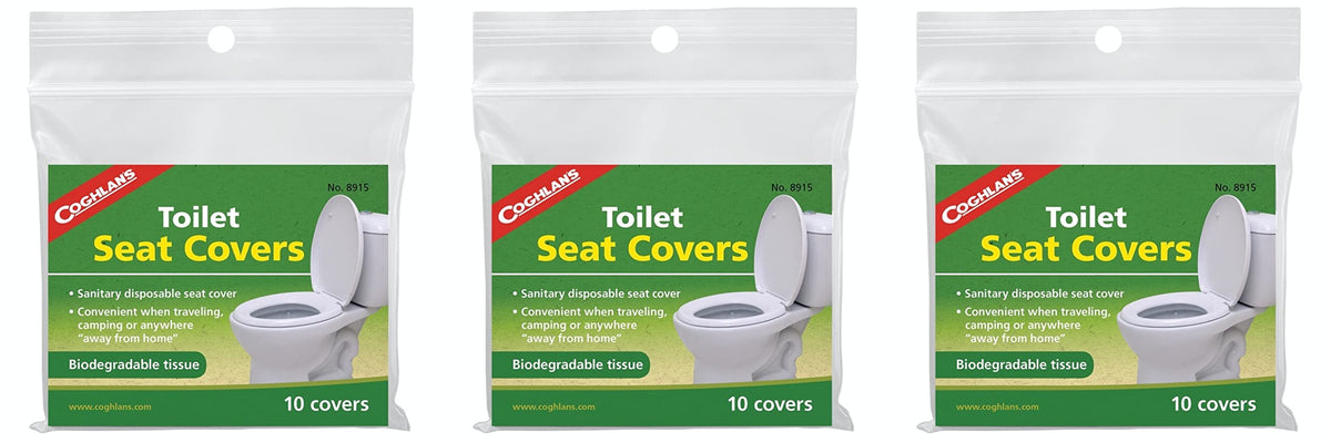 Coghlan's biodegradable toilet seat covers provide hygienic protection on the go