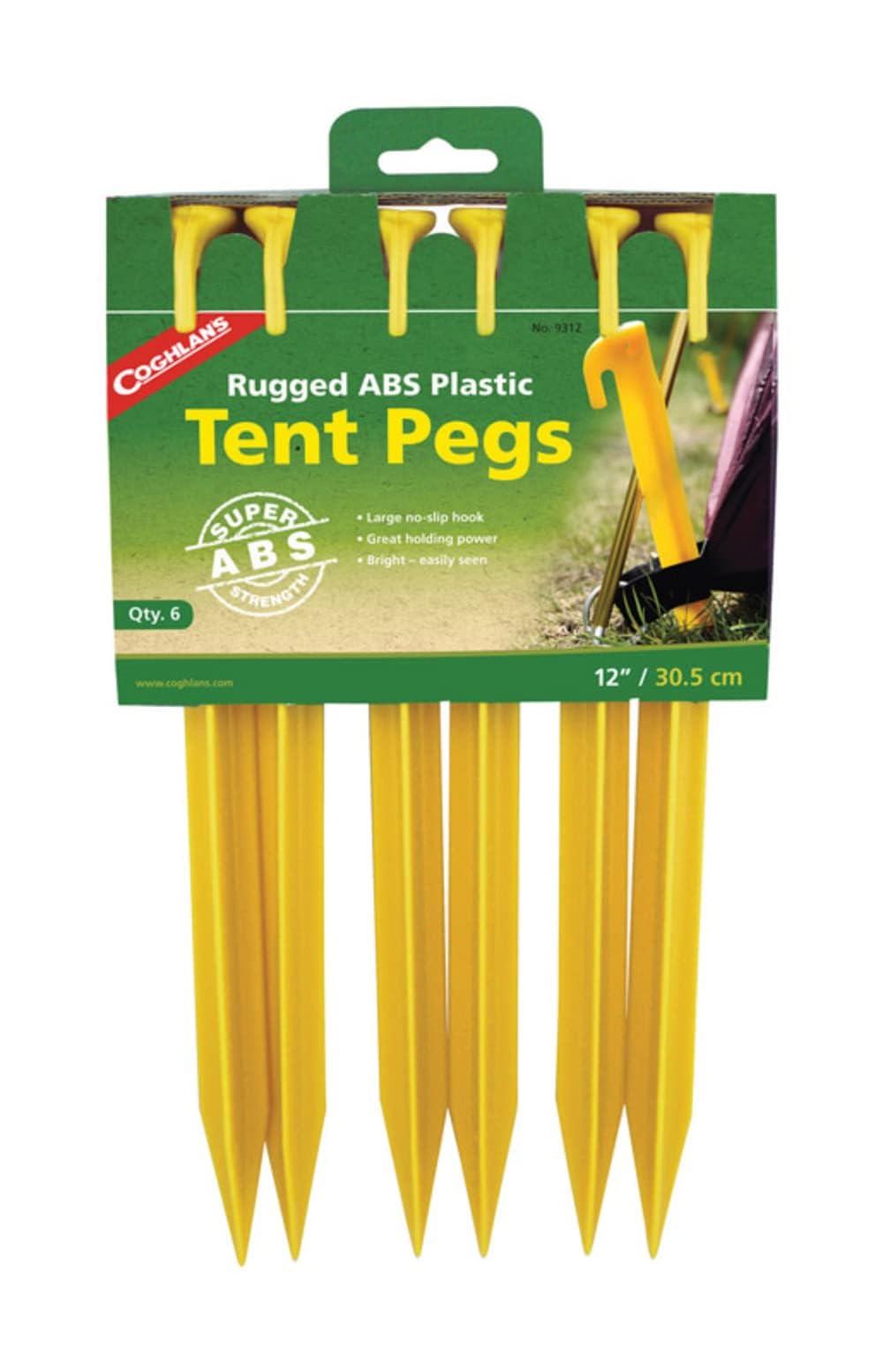 Coghlan's bright yellow tent pegs aid quick retrieval and visibility.