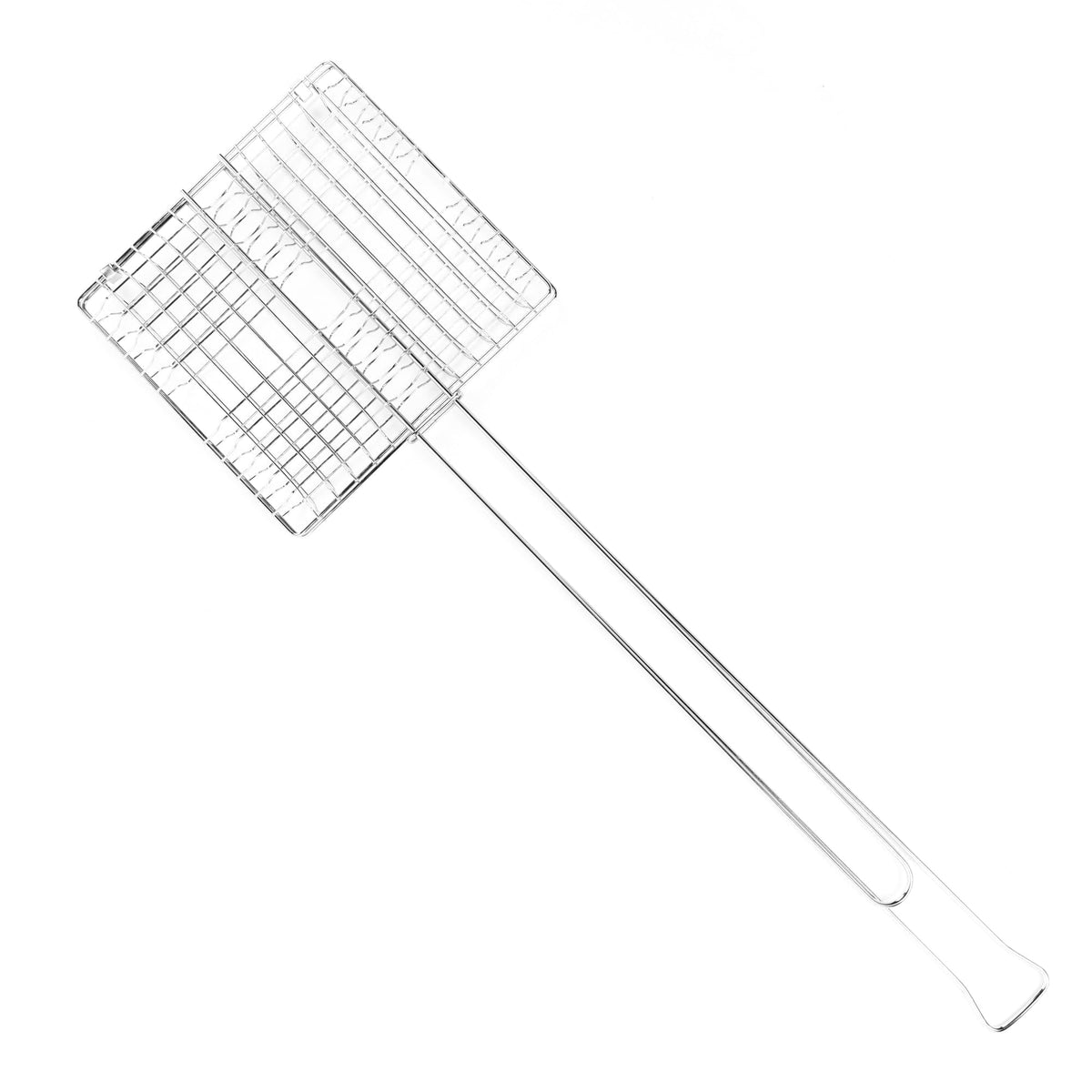 Coghlan's Broiler open-fire basket in use for campfire grilling and loading food.
