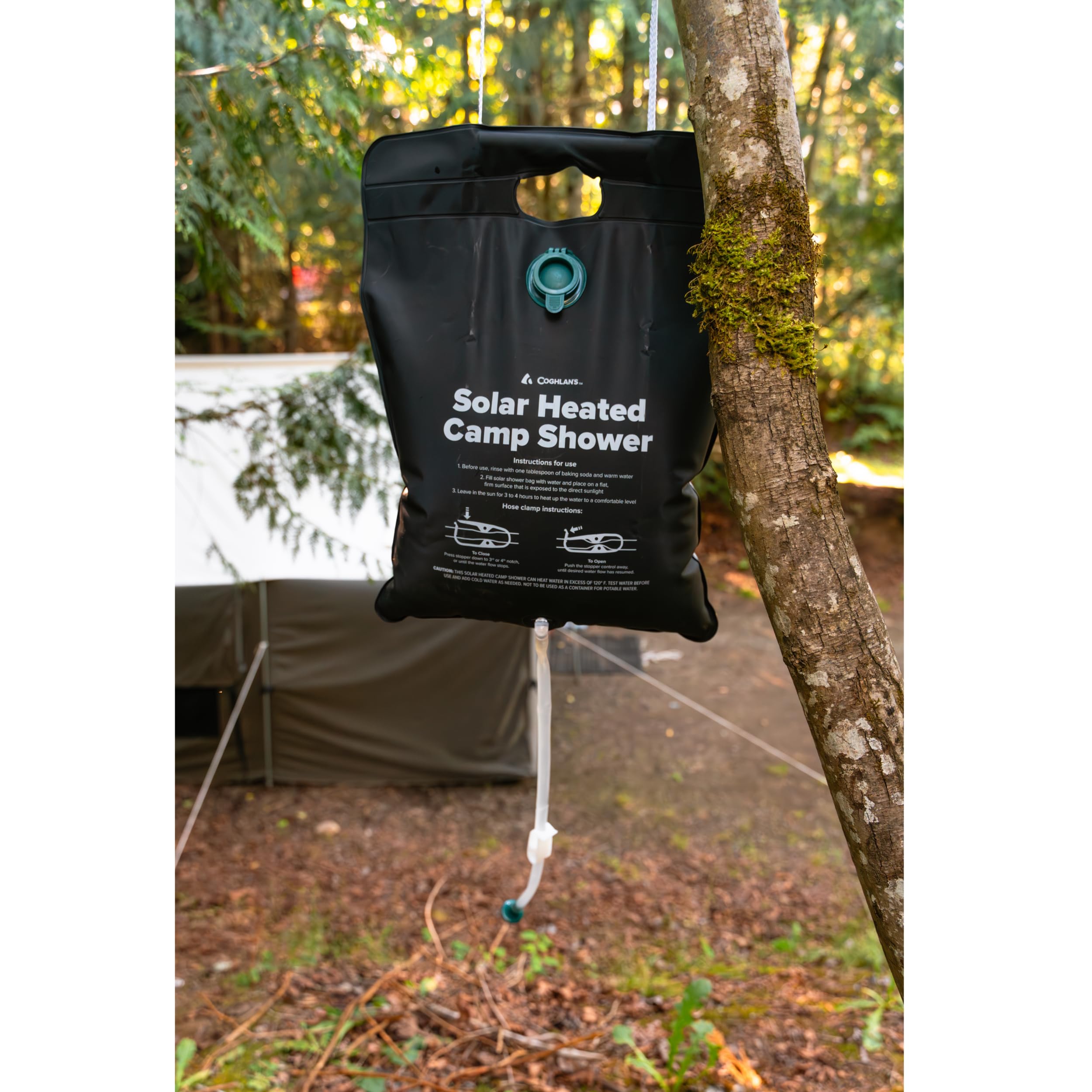 Coghlan's Camp Shower kit includes hose and flow-control clip.