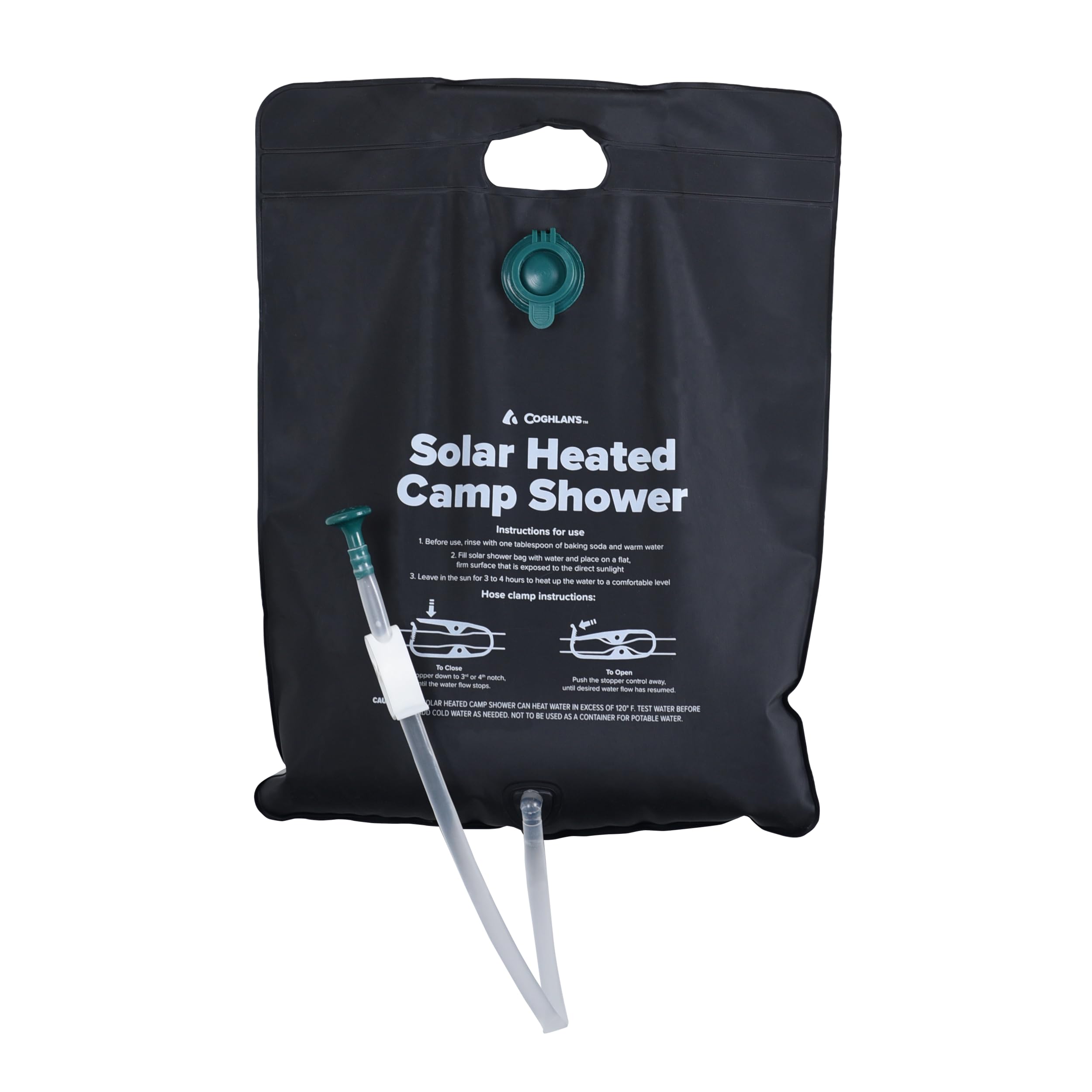 Coghlan's Camp Shower sunlit setup heats water for outdoor showers.